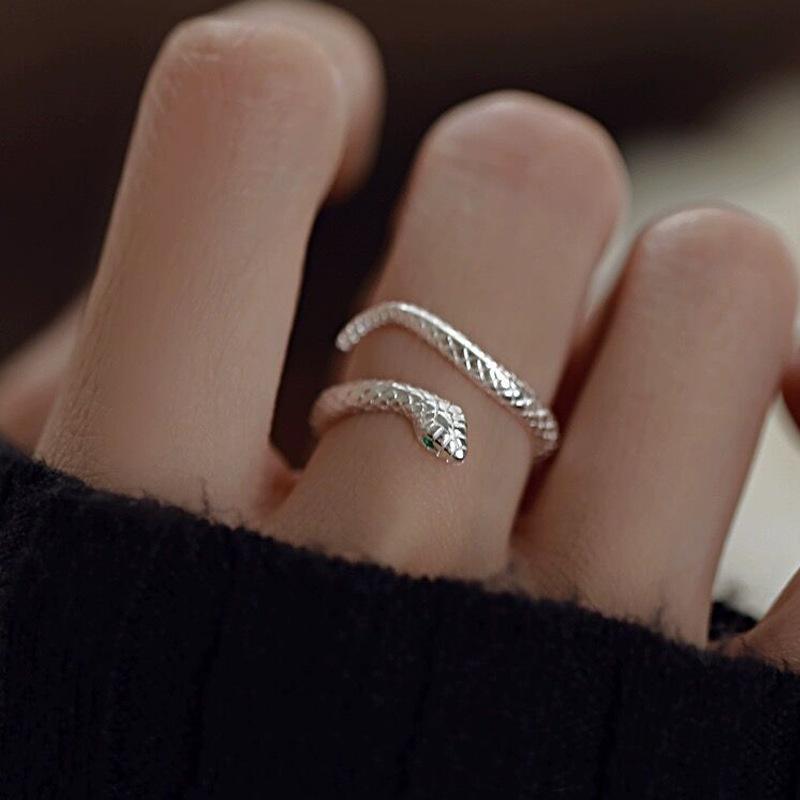 S925 Sterling Silver Personality Little Snake Adjustable Open Finger Ring for Women-633(45%)