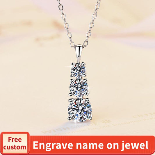 S925 Sterling Silver Triple Necklace Synthetic Moissanite Necklace birthday gift silver jewelry minimalist necklace pendant necklace-327(35%)
