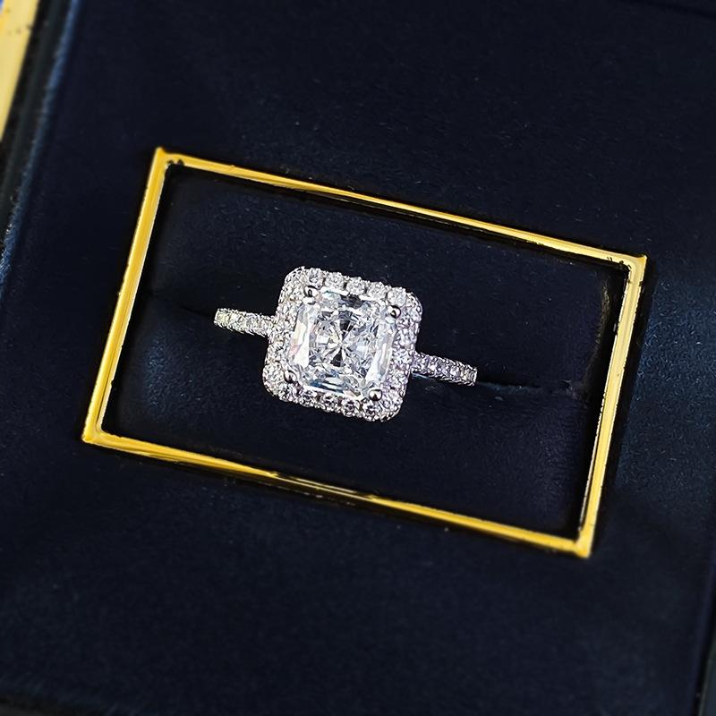 S925 Sterling Silver Cushion Shape Square White/Yellow/Pink 7*7mm 6A Cubic Zirconia Ring-147(45%)