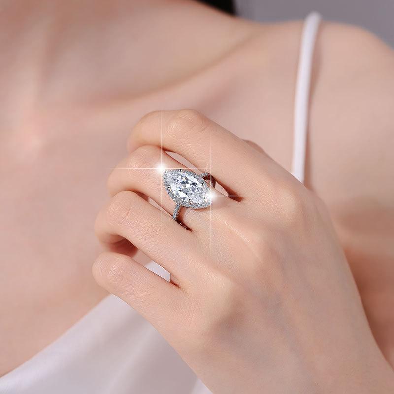 NO17. S925 Sterling Silver Horse Eye Ring Synthetic Moissanite Ring