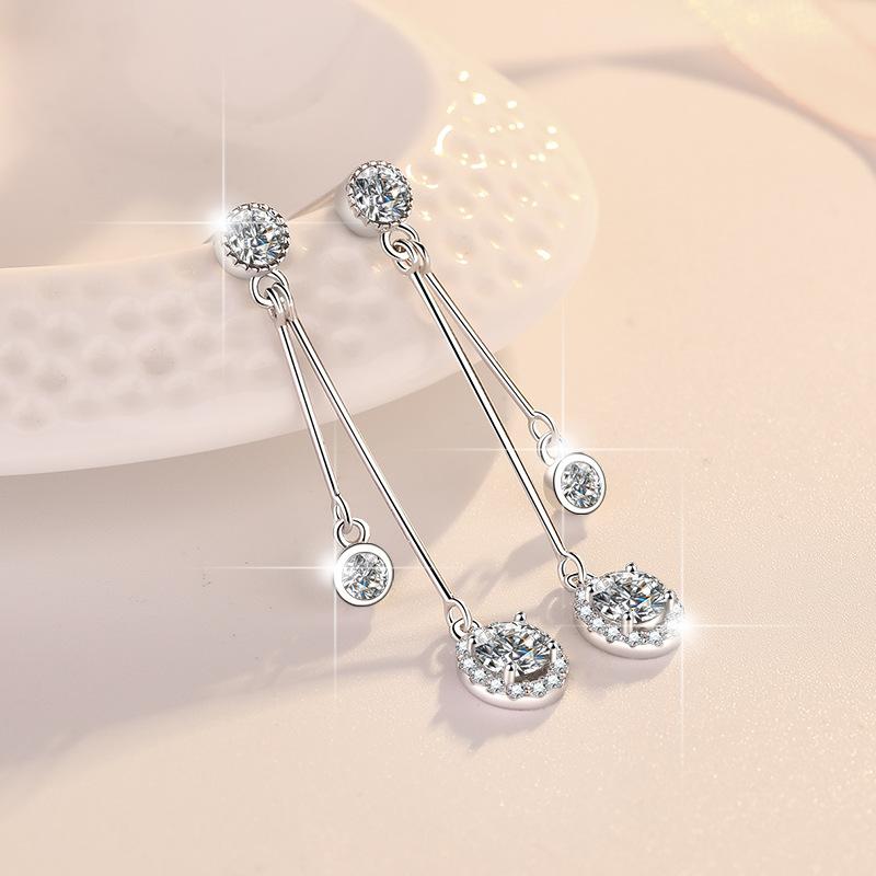 S925 Sterling Silver Line  Earrings D Color Synthetic Moissanite Daily Life Earrings(35%)-614