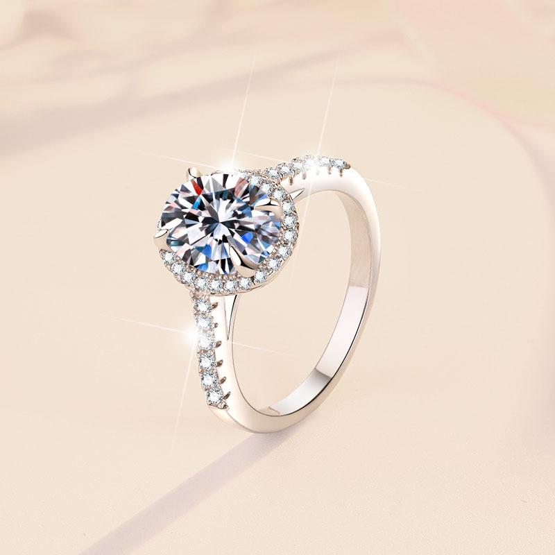 Synthetic moissanite s925 sterling silver halo ring 2 carat elegant luxury Daily Life woman birthday gift engagemen ring springtok-290(35%)