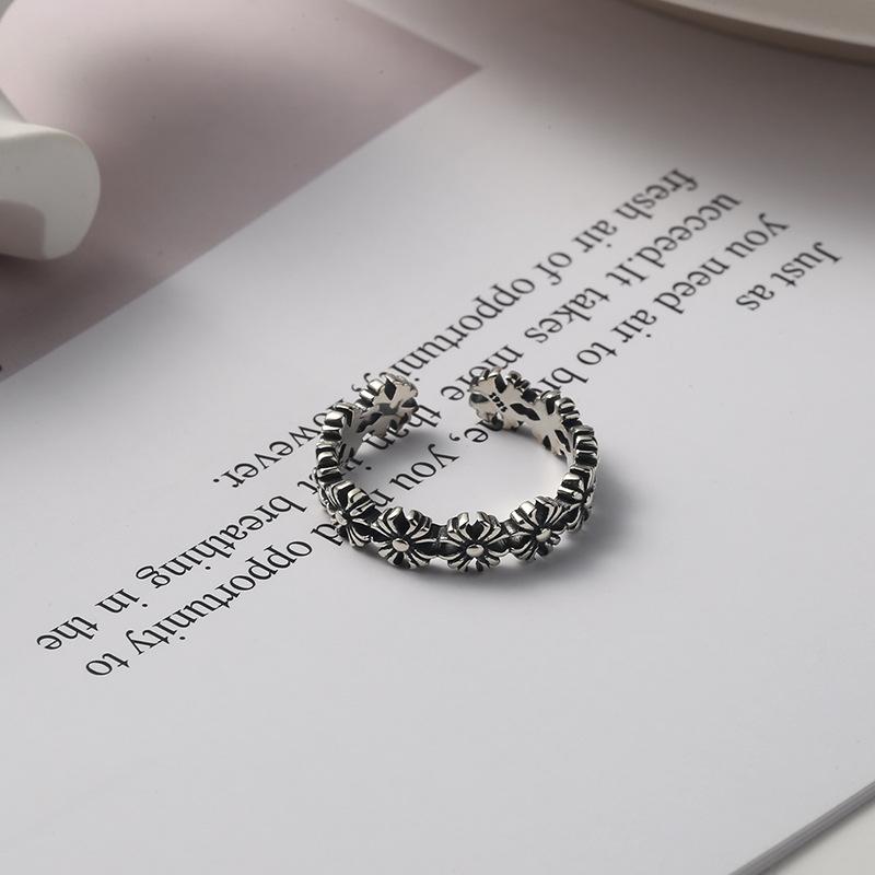 S925 Sterling Silver Vintage Cross Ring Single Finger Tail Ring for Women - 483(45%)