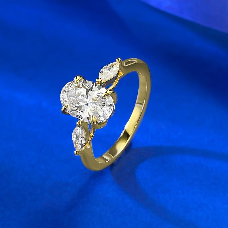 S925 Sterling Silver Tiny Oval Three Stone Ring 6*9mm 6A Cubic Zirconia Ring-146(45%)