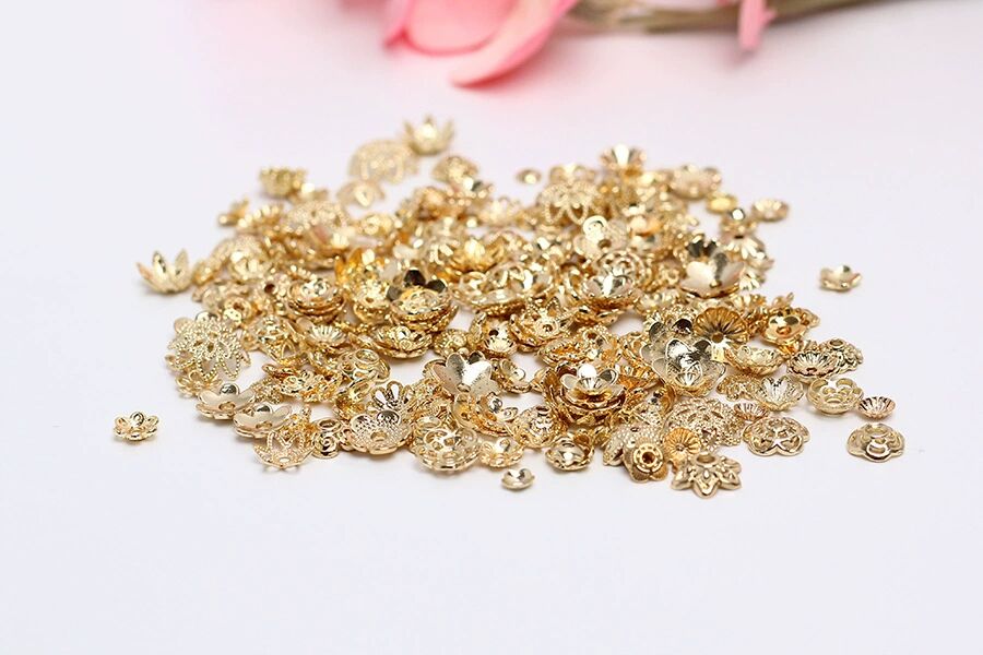 Hollow Alloy Petal Bead Holder For Jewelry DIY-Electroplating 14K gold/10 pcs