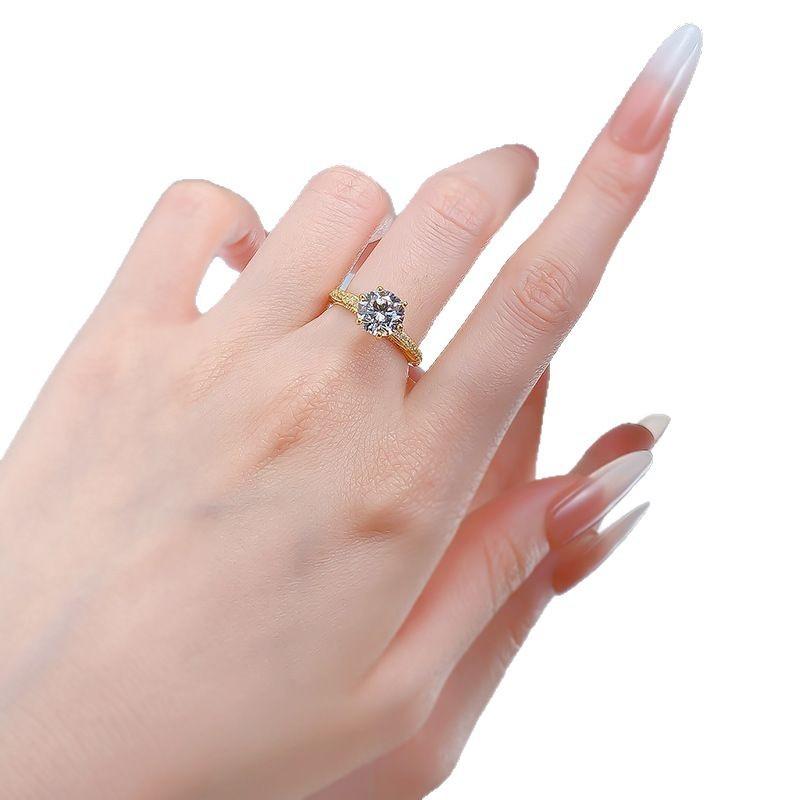 S925 Sterling Silver Golden Plated Inlaid Round 8*8mm 6A Cubic Zirconia Ring-431(25%)