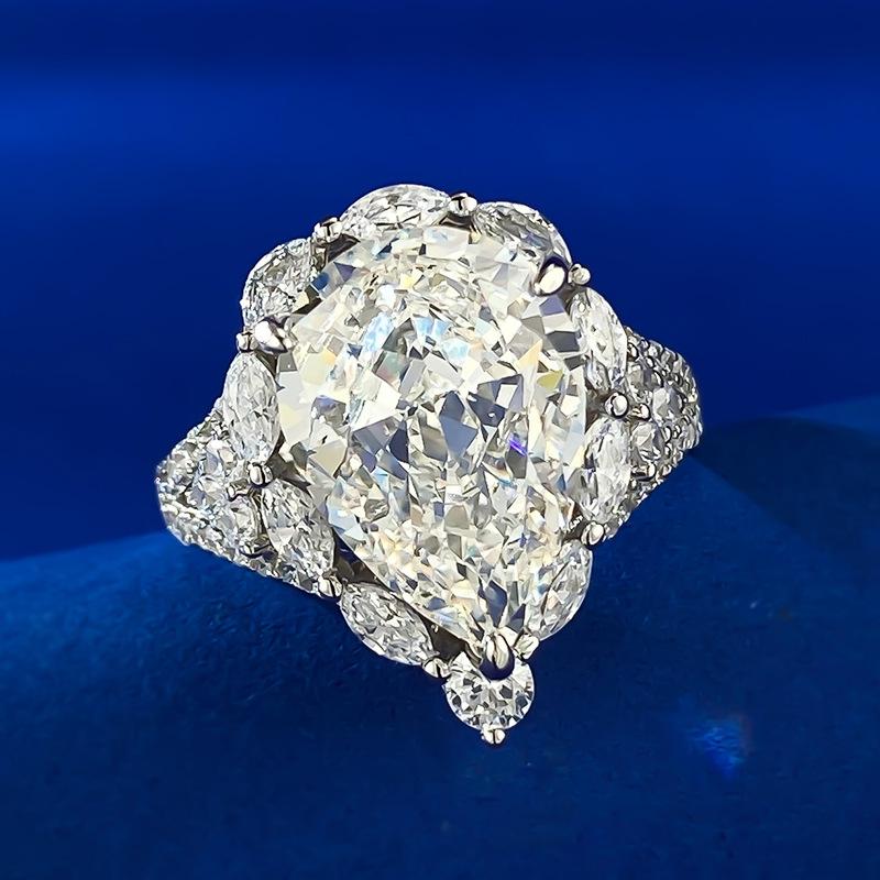 S925 Sterling Silver Ice Flower cut pear-shaped water drop ring 10*14mm 8A cubic zirconia ring fashion jewelry accessory woman Girl promise ring springt-359(35%)