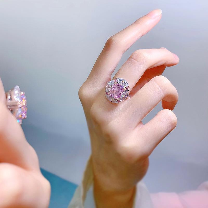 S925 Sterling Silver Pink Radiant Cut Oval Ring 8*10mm 8A Cubic Zirconia Ring-456(25%)