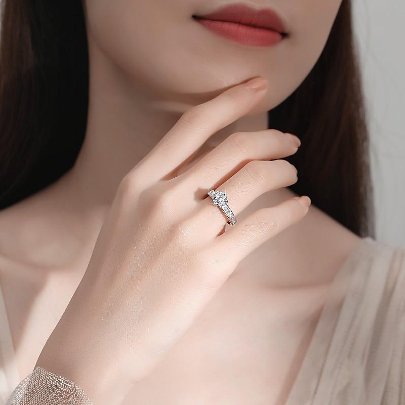 NO.108 S925 Sterling Silver Ring Six-Claw Crown  Synthetic Moissanite fashion jewelry accessory woman girl promise ring Springtok