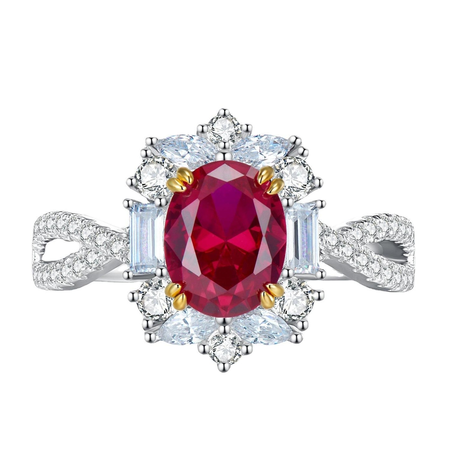 S925 Sterling Silver Red Oval Pigeon Egg 7*9 mm 6A Cubic Zirconia Ring-133(45%)