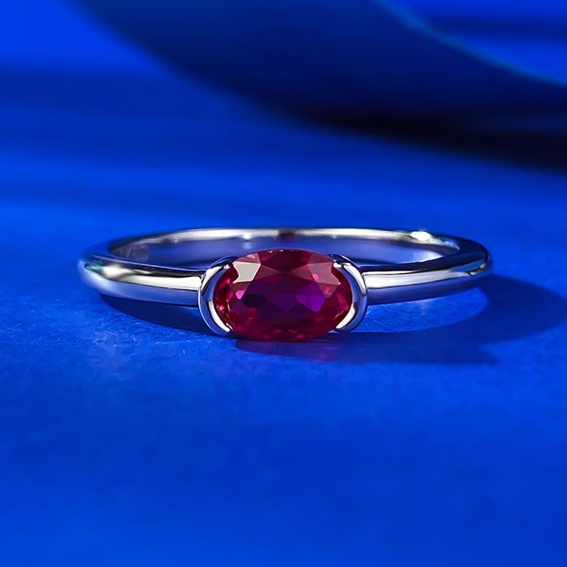 S925 Sterling Silver Red/Blue/White Oval Cut Oval Ring 4*6mm 6A Cubic Zirconia Ring-265(35%)