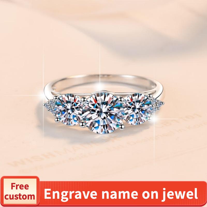 S925 Sterling Silver Three Stone Ring Synthetic Moissanite Ring 2 Karat fashion jewelry accessory woman girl promise ring-205(35%)