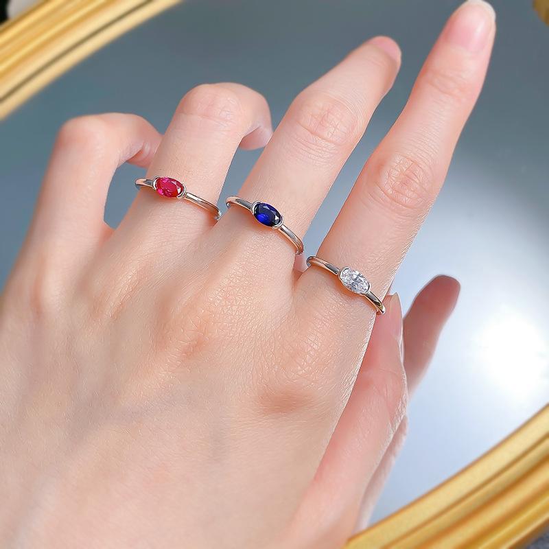 S925 Sterling Silver Red/Blue/White Oval Cut Oval Ring 4*6mm 6A Cubic Zirconia Ring-265(35%)