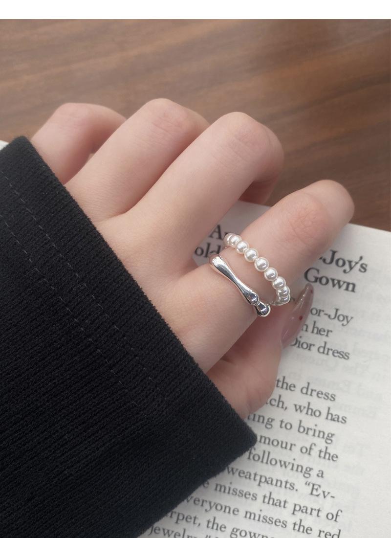 S925 Sterling Silver Double-Layer Pearl Ring for Women Switchable Index Finger Ring-512(45%)