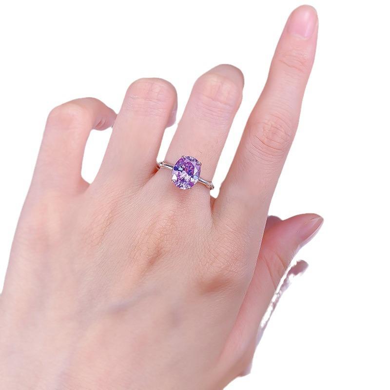 S925 Sterling Silver Purple Oval Bamboo Sections  8*10mm 6A Cubic Zirconia Ring-421(25%)