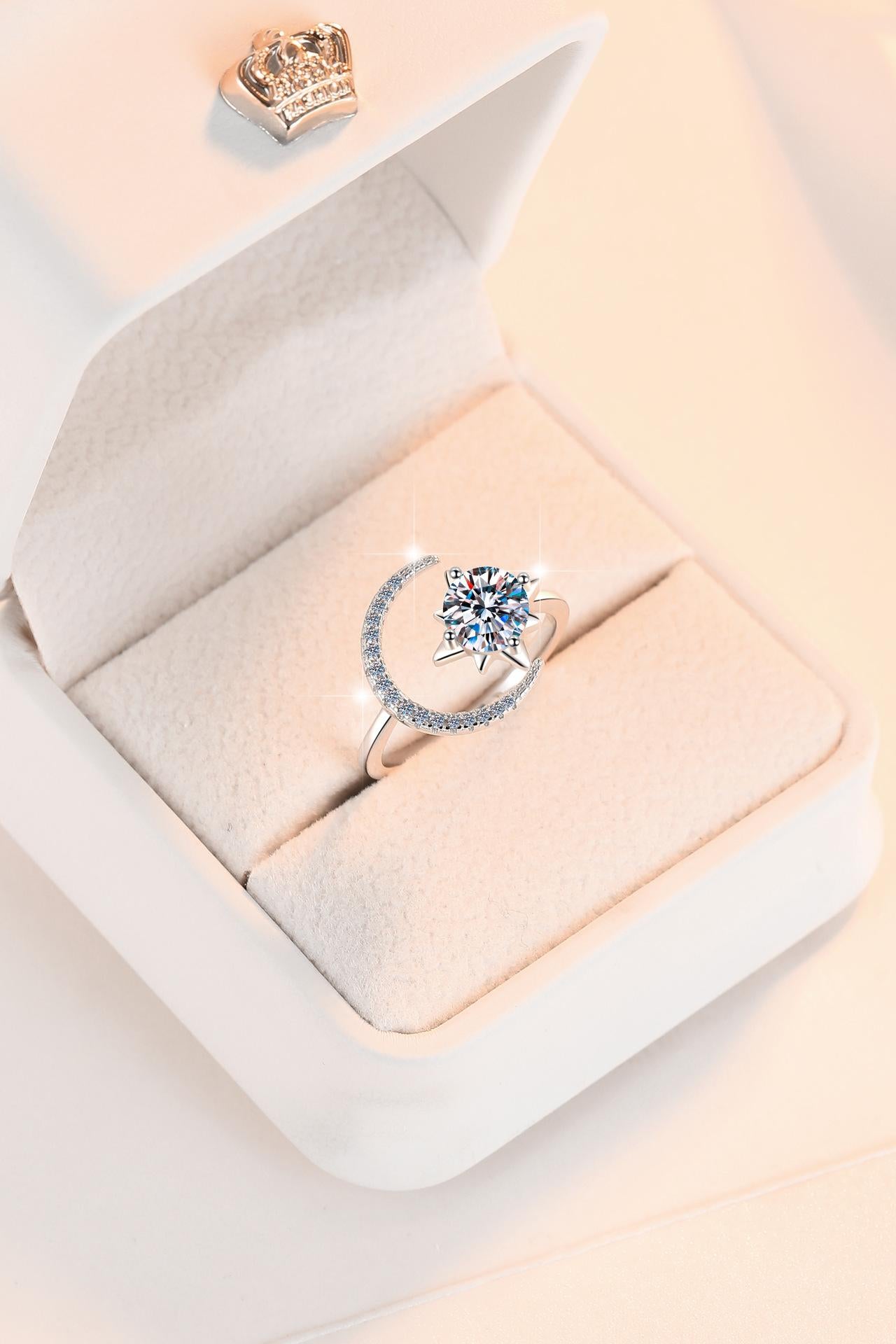 S925 Sterling Silver Starmoon Open Ring Synthetic Moissanite Ring fashion jewelry accessory woman girl promise ring-201(35%)