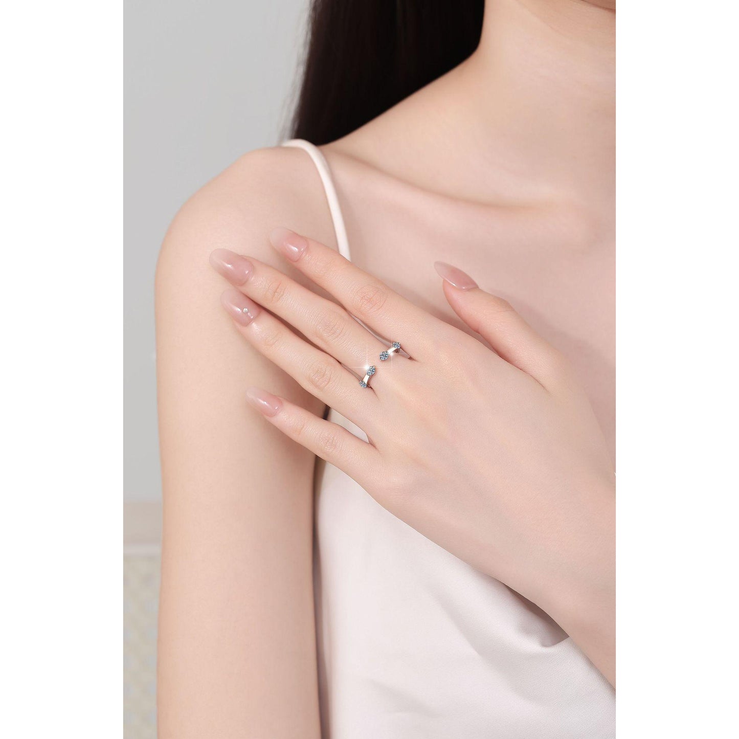 Synthetic Moissanite S925 Sterling Silver Four Stars Band Ring Open Ring fashion jewelry accessory woman girl promise ring Springtok-118(35%)