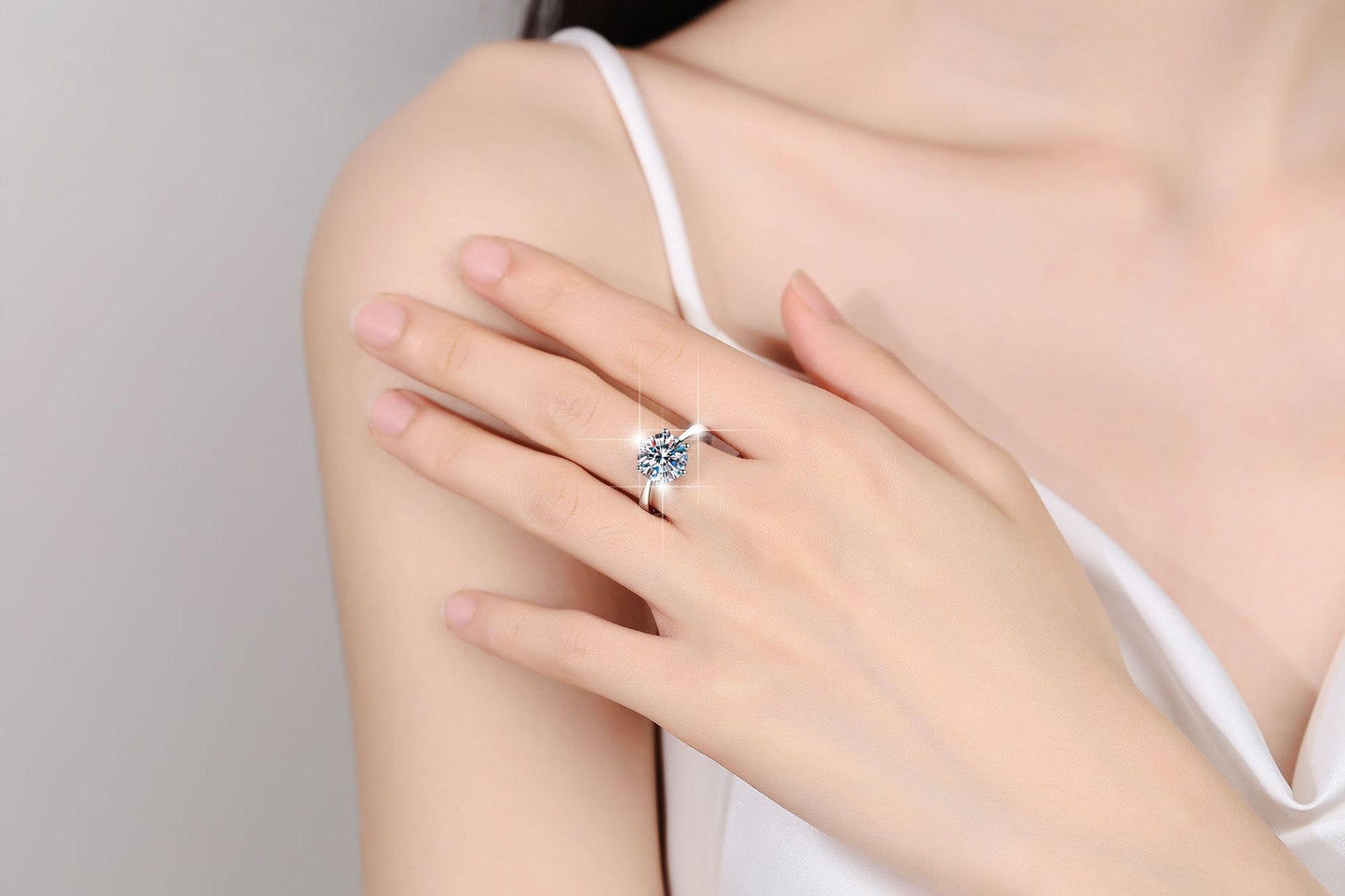 S925 Sterling Silver Six-Claw Ring Synthetic Moissanite Ring-342(35%)