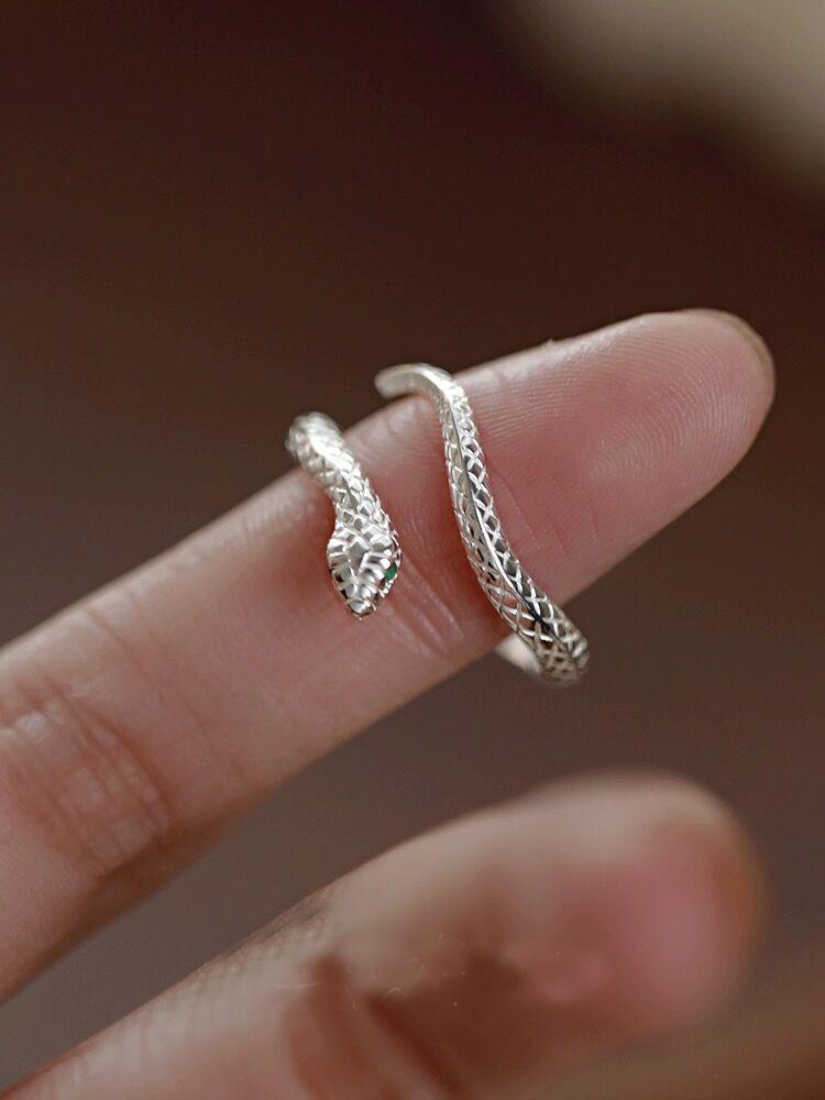 S925 Sterling Silver Personality Little Snake Adjustable Open Finger Ring for Women-633(45%)