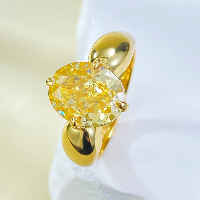 S925 Sterling Silver Yellow Ice Flower Cut Oval Ring 8*10mm 8A Cubic Zirconia Ring-377(35%)