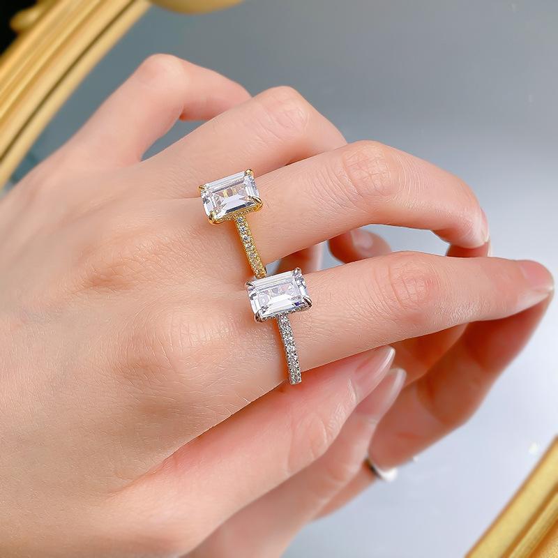 S925 Sterling Silver Grandma Cut Square Sugar Ring 7*10mm 6A Cubic Zirconia Ring Springtok-388(35%)