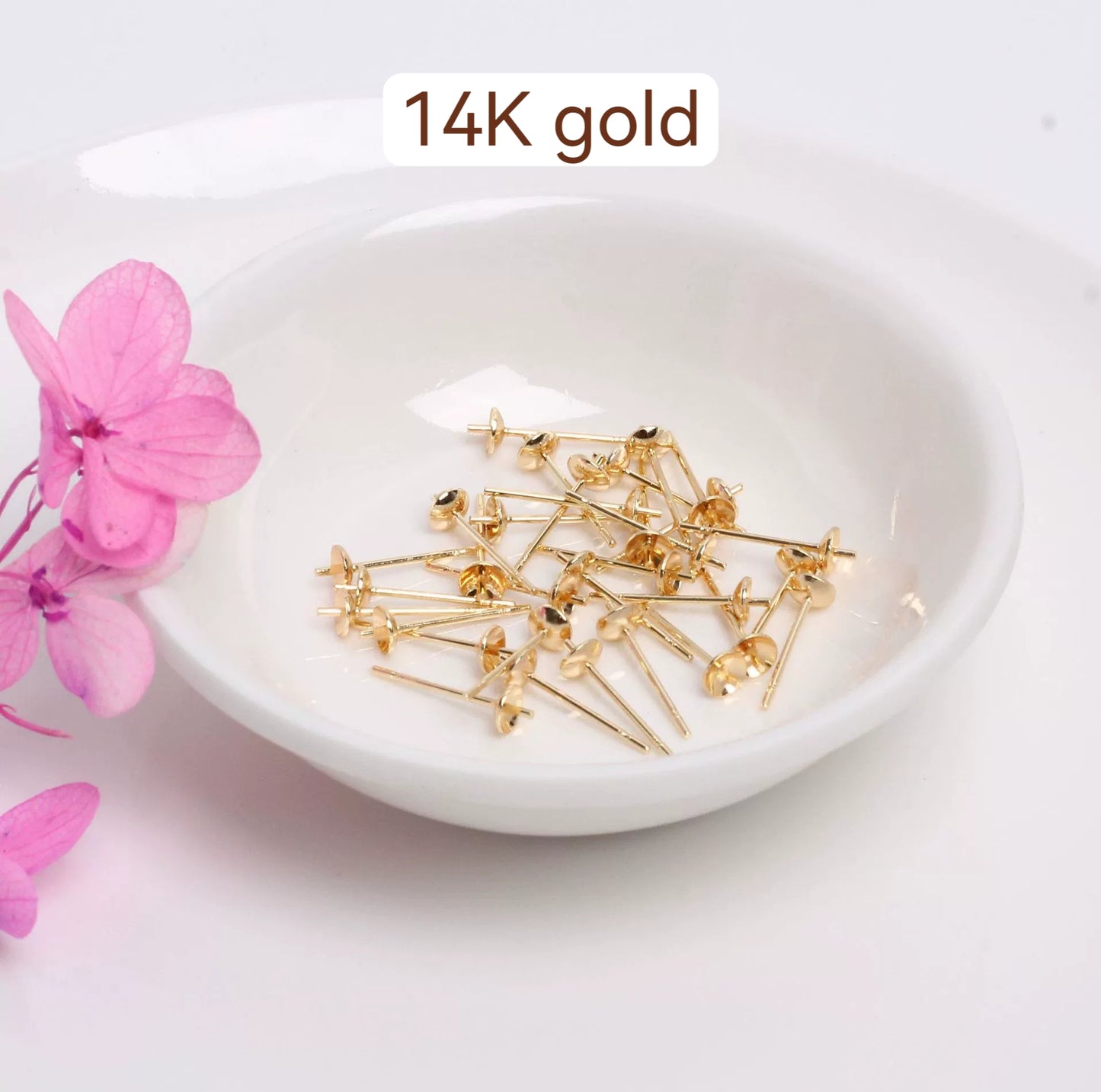 Bowl-shaped Empty Holder Of Ear Stud For Jewelry DIY，Covered By 14/18K Real Gold Or Silver