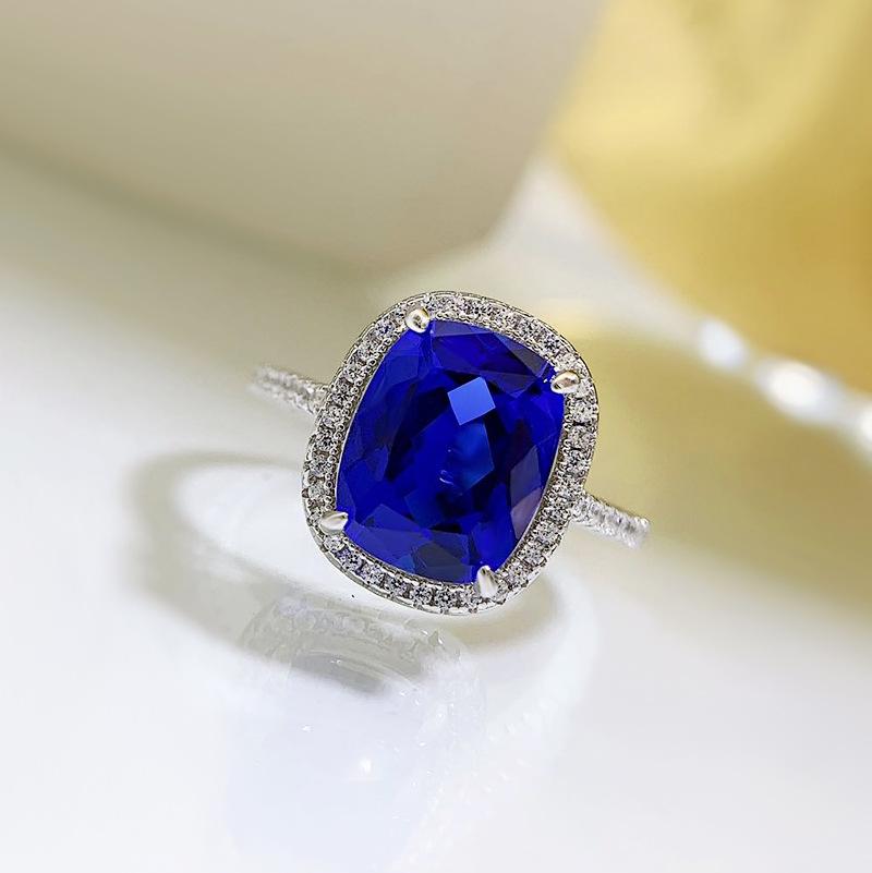S925 sterling silver blue oval cut cushion shape Ring 8*10mm 8A cubic zirconia ring Springtok-160(35%)