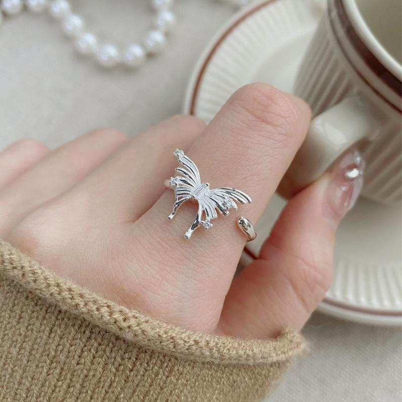 925 Sterling Silver Irregular Three-Dimensional Butterfly Ring for Women Open Ring -523(45%)