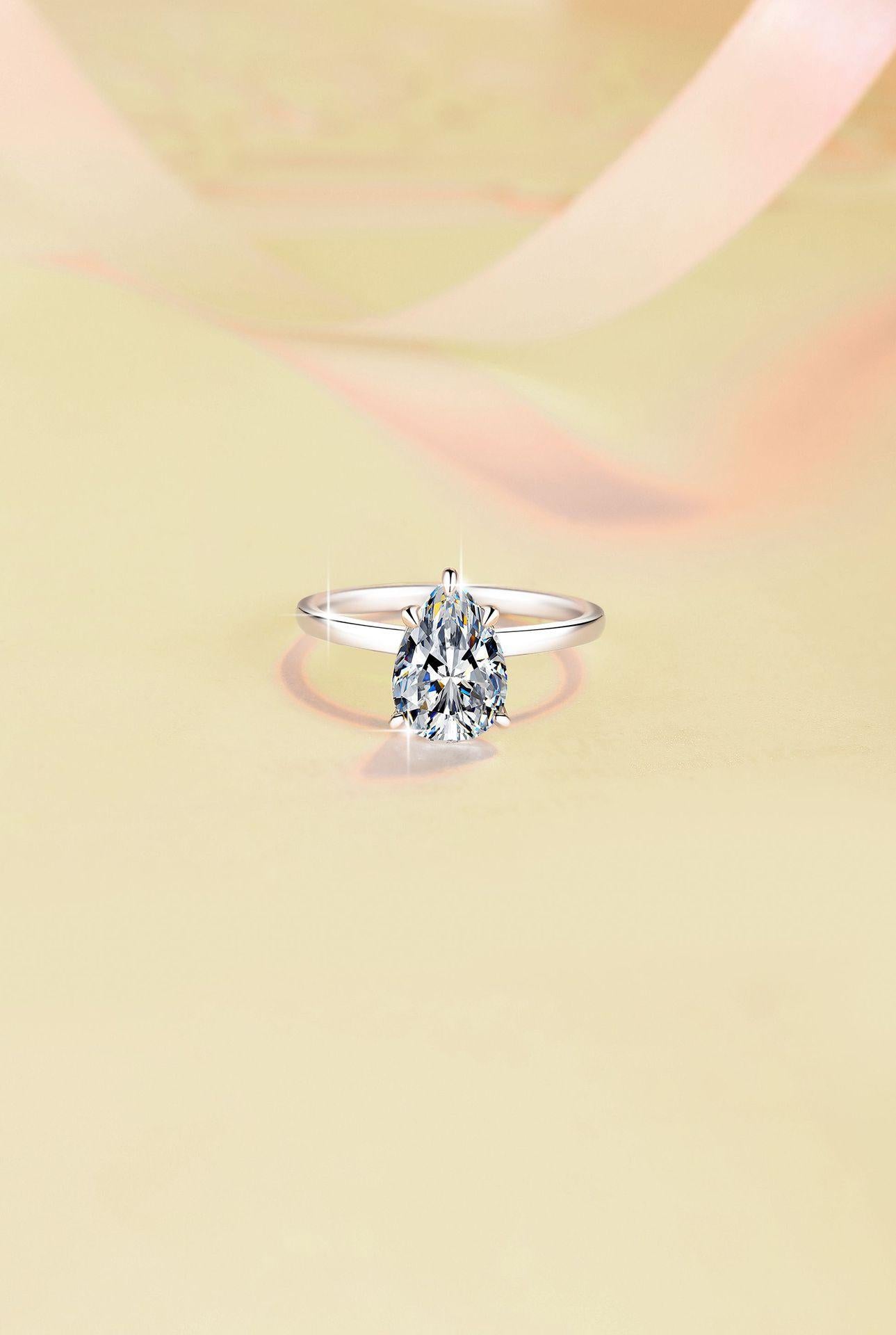 6A Cubic Zirconia S925 Sterling Silver Water Drop Pear Shape Ring 2 Carat Emerald Ring-468(25%)