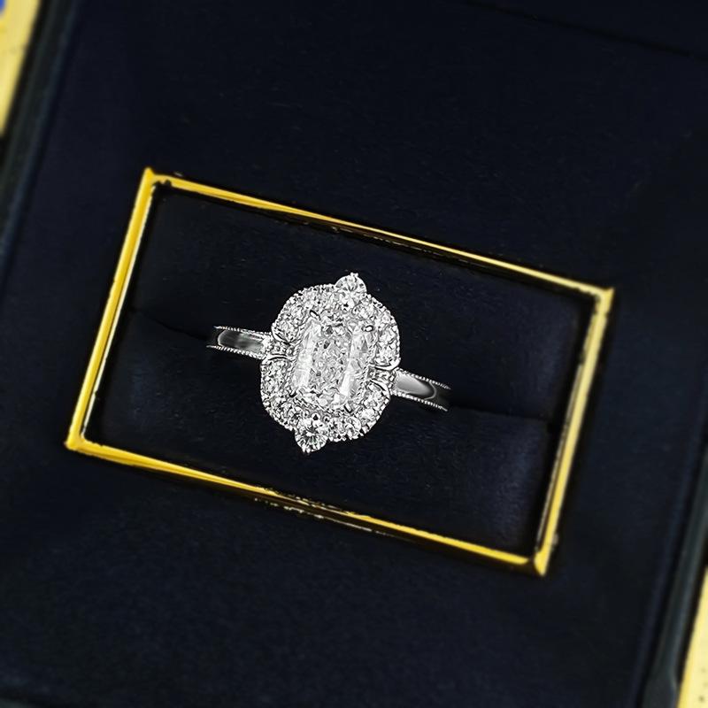 S925 Sterling Silver Ice Flower Cut Square 5*7mm 6A Cubic Zirconia Ring-433(25%)