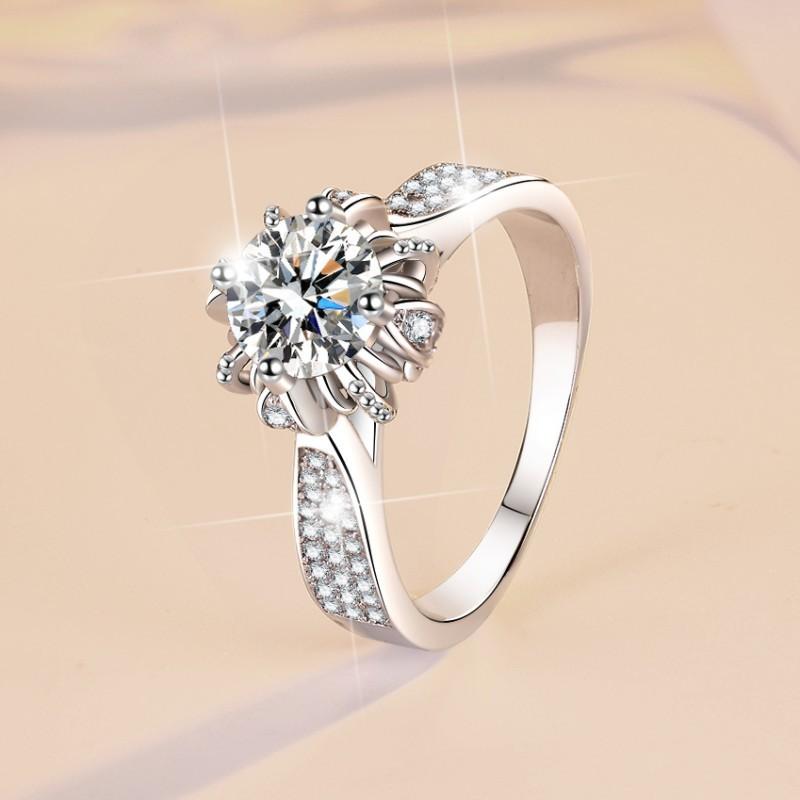 925 Sterling Silver Rose Bud Ring Synthetic Moissanite Ring fashion jewelry accessory woman girl promise ring-393(35%)