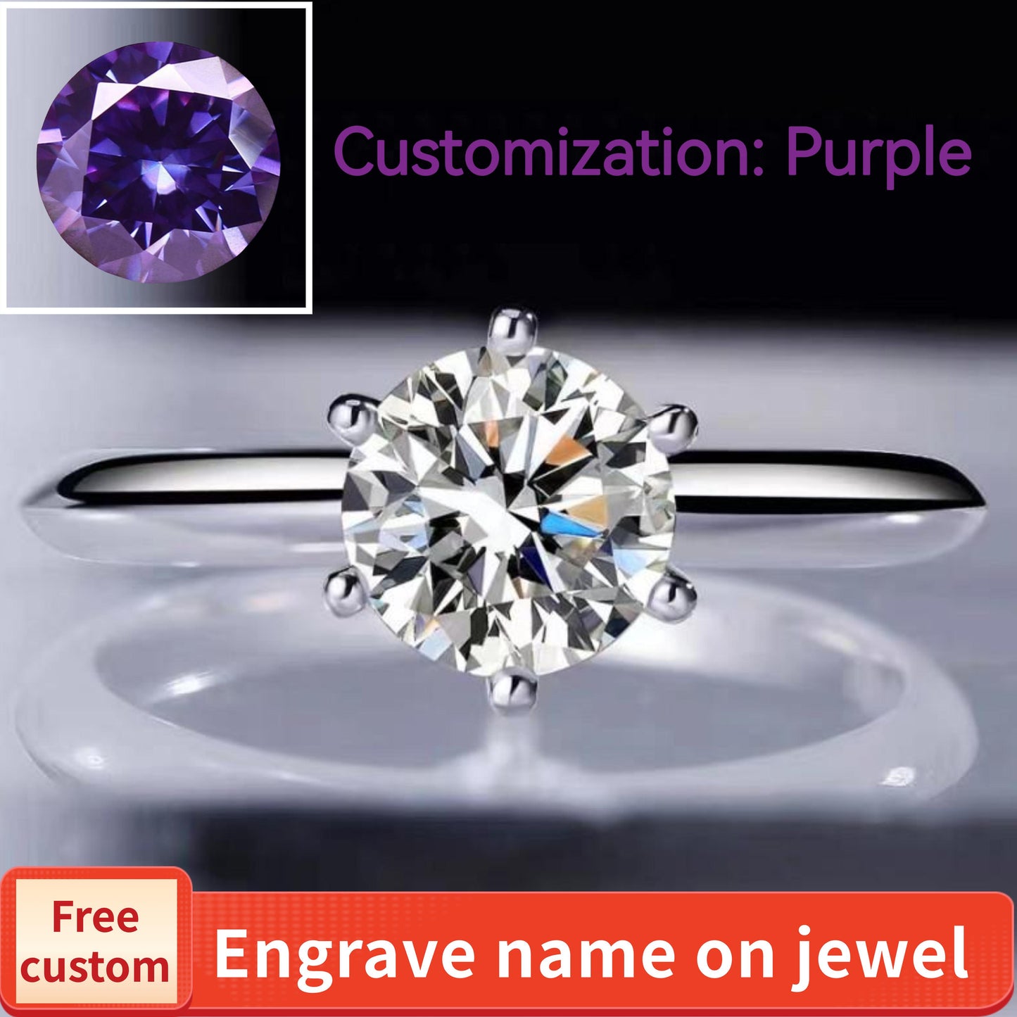 NO.107 Synthetic Moissanite Purple-S925 Sterling Silver D Color Ring 1/2/3/5 Carat Elegant Luxury Daily Life Woman Birthday Gift Engagement fashion jewelry accessory woman girl promise ring Springtok