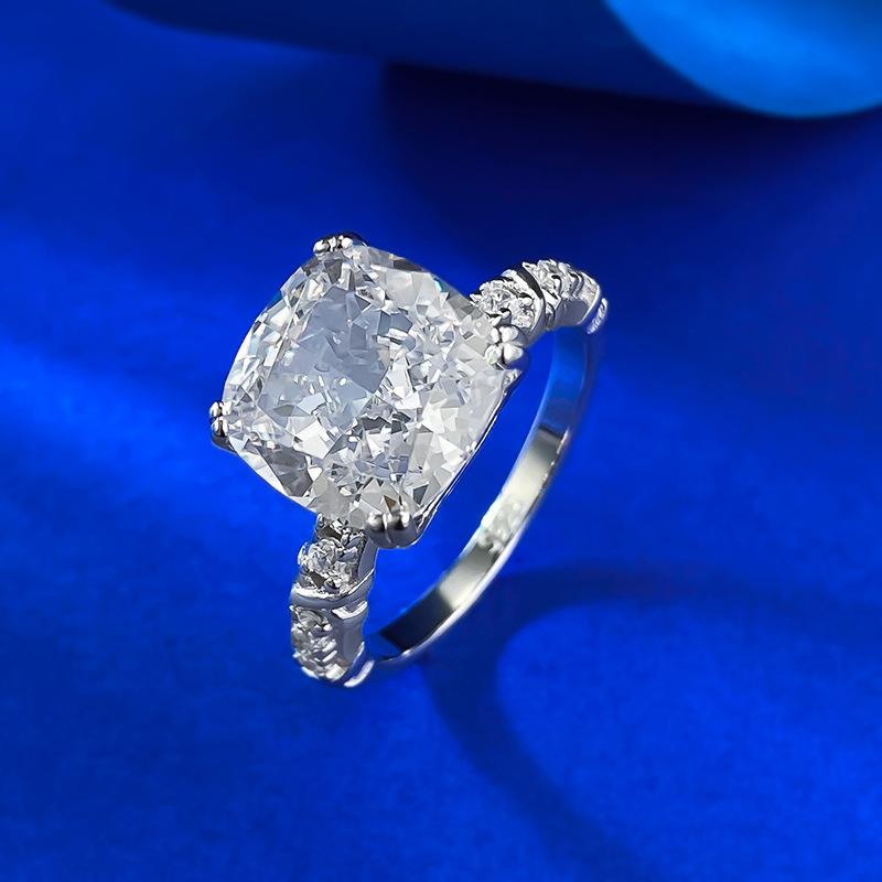 S925 Sterling Silver Ice Flower Cut Square 10*10mm 8A Cubic Zirconia Ring-418(25%)