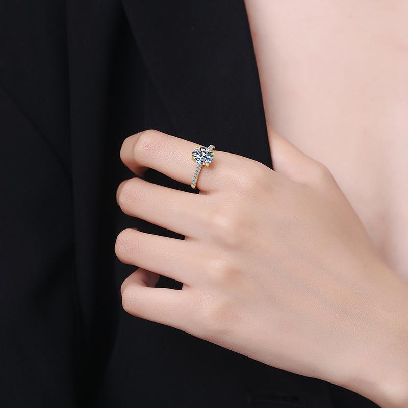 S925 Sterling Silver Four-claw Golden Ring Synthetic Moissanite Ring-120(35%)