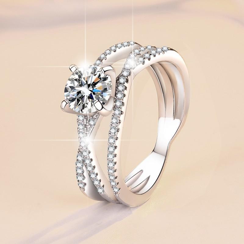 76. S925 Sterling Silver Eternal Love Ring Synthetic Moissanite Ring