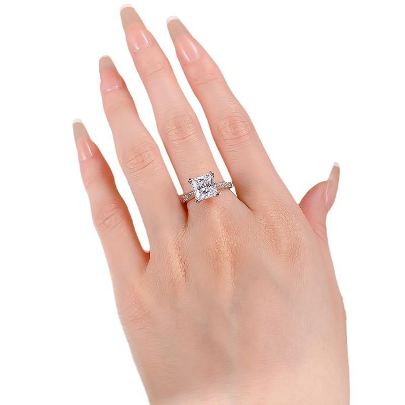 S925 Sterling Silver Princess Cut Four Claw Ring 8*8mm 6A Cubic Zirconia Ring fashion jewelry accessory woman girl promise ring-415(35%)