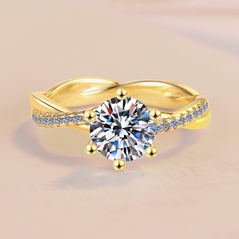 S925 Sterling Silver Interleaved Rattan Shaped Golden Ring Synthetic Moissanite Ring-267(35%)