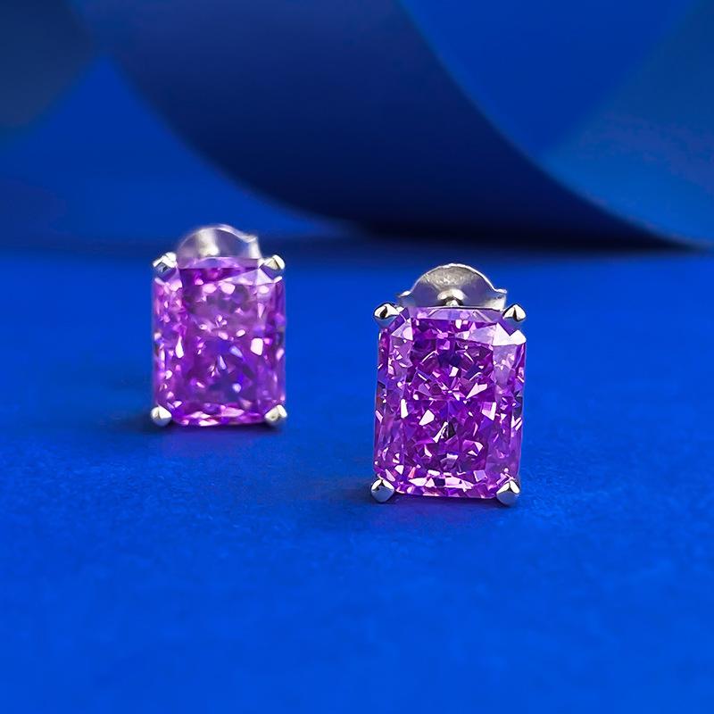 S925 Sterling Silver Ice Flower Cut Ear Stud 7 * 9mm 8A Cubic Zirconia Earrings Daily Life Earrings Springtok-613(35%)