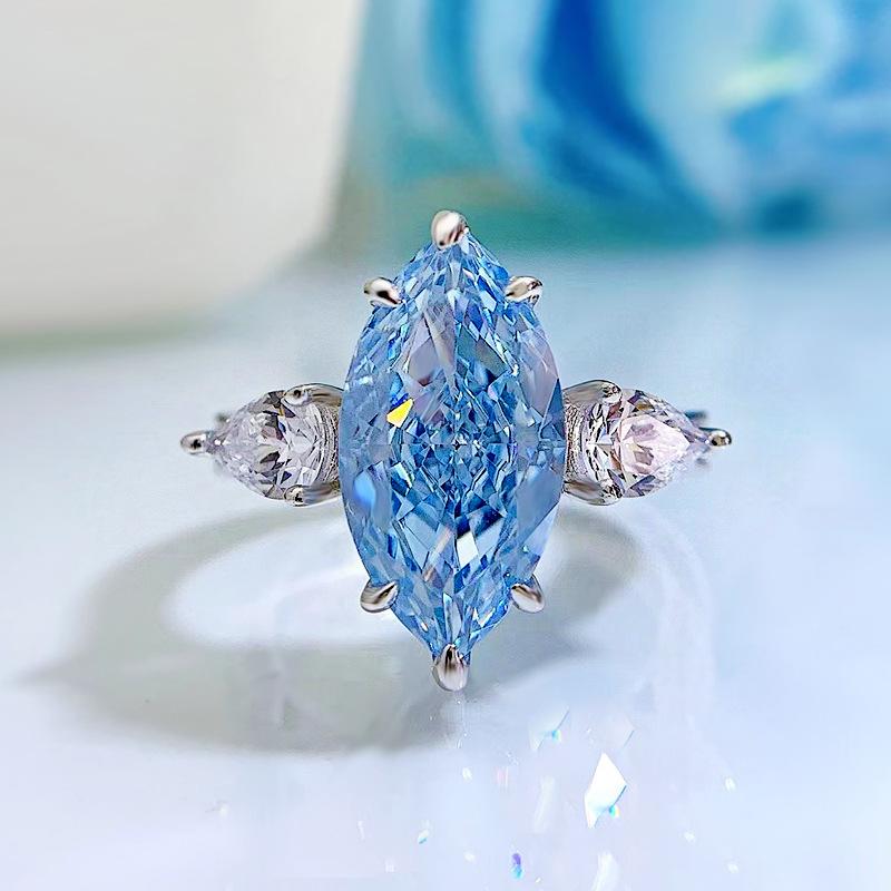 S925 Sterling Silver Aquamarine Marquise Ring 8*16mm 6A Cubic Zirconia Ring-238(35%)