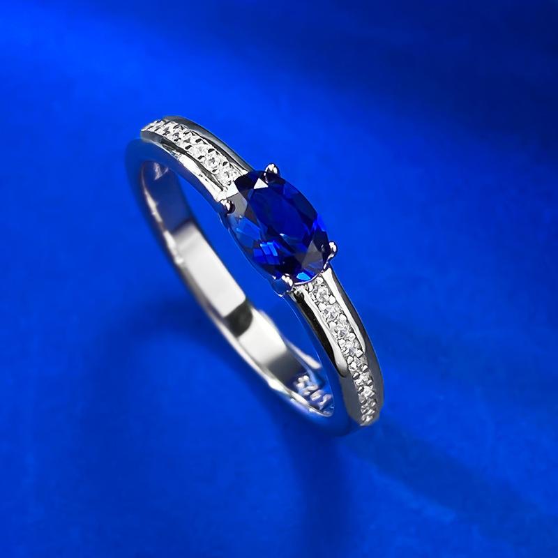S925 Sterling Silver Royalblue Oval Cut Oval Ring 4*6mm 6A Cubic Zirconia Ring-123(35%)