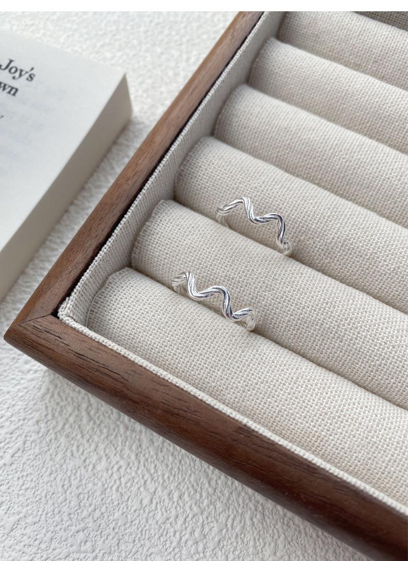 S925 Sterling Silver Simple Irregular Wave Braided Open Ring for Women - 513(45%)