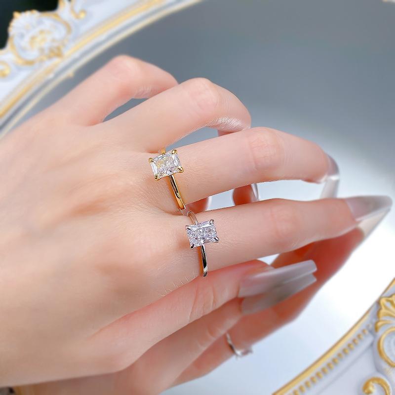 S925 Sterling Silver Rectangular Ice Flower Cut 6 * 8mm 8A Cubic Zirconia Ring-422 custom  engagement  ring(25%)