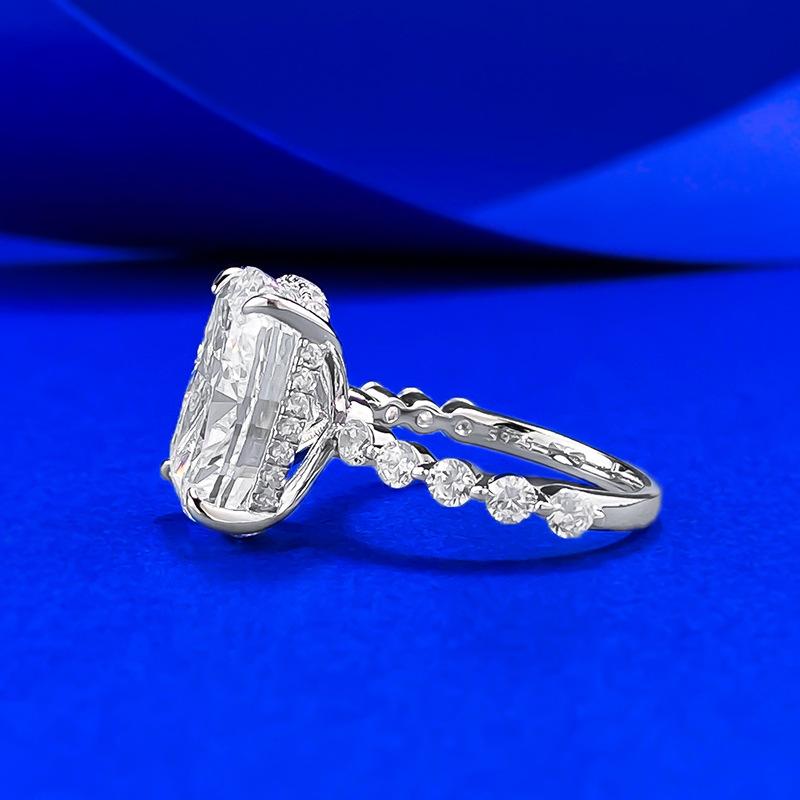 S925 Sterling Silver Radiant Fat Square Ice Flower Cut Ring 10*14mm 8A Cubic Zirconia Ring Ring-578(35%)