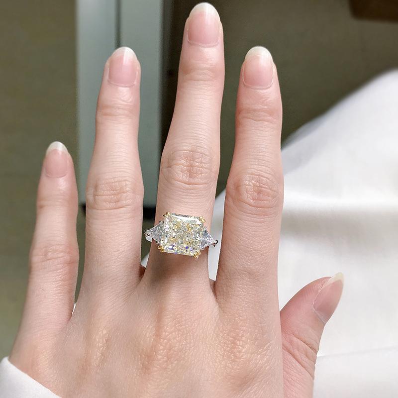 S925 Sterling Silver Ice Flower Cut High Carbon Square Ring 10*10mm 8A Cubic Zirconia Ring-117(45%)