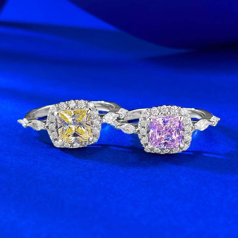 S925 Sterling Silver Princess Square Cut Yellow/Pink 6*6mm 6A Cubic Zirconia Ring-452(25%)