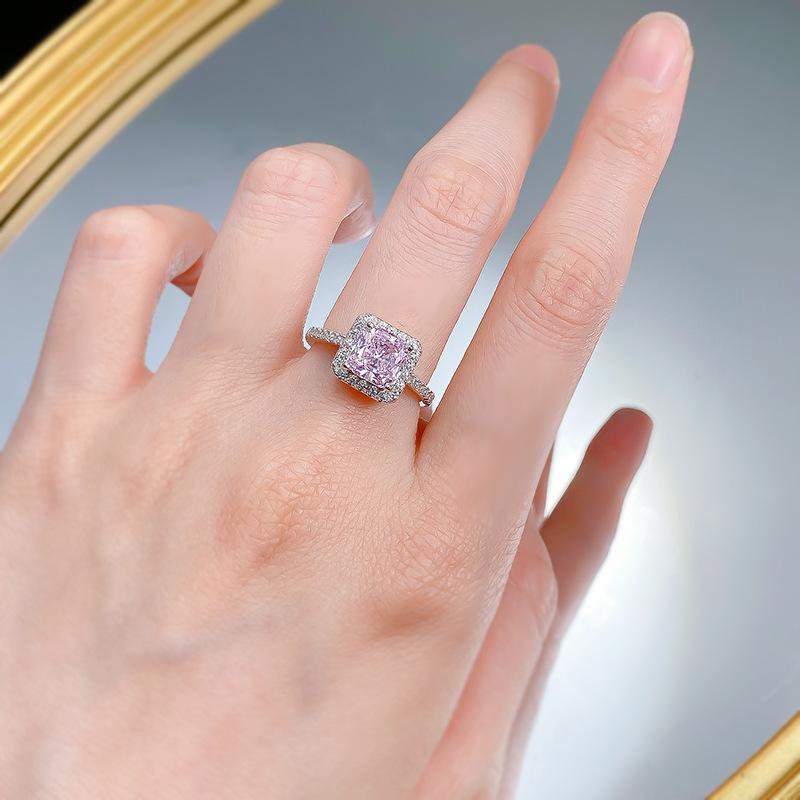 S925 Sterling Silver Cushion Shape Square White/Yellow/Pink 7*7mm 6A Cubic Zirconia Ring-147(45%)