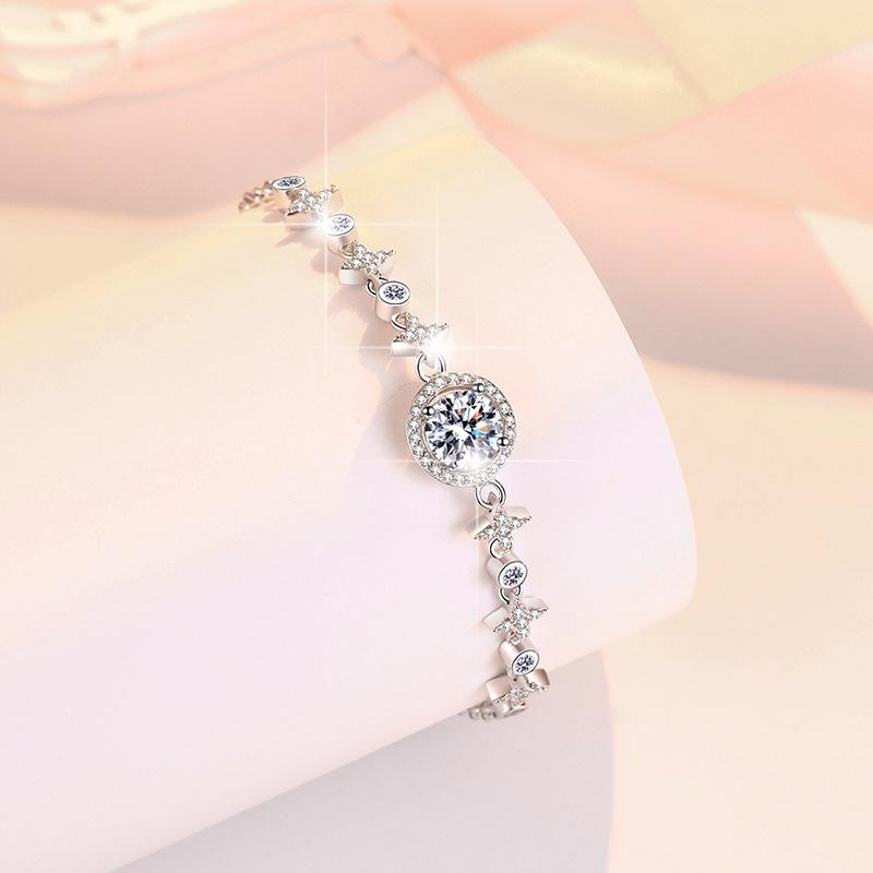 57. S925 Sterling Silver Round Bag Push-Pull Beads Bracelet Synthetic Moissanite Bracelet