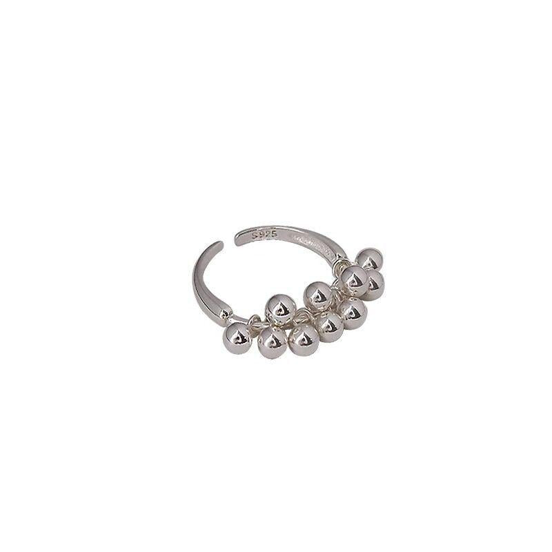 S925 Sterling Silver Simple Grape Cluster Ring for Women with Round Beads - 533(45%)