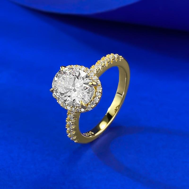 S925 Sterling Silver Oval Pigeon Eggs Golden Plated 7*9mm 6A Cubic Zirconia Ring-126(45%)