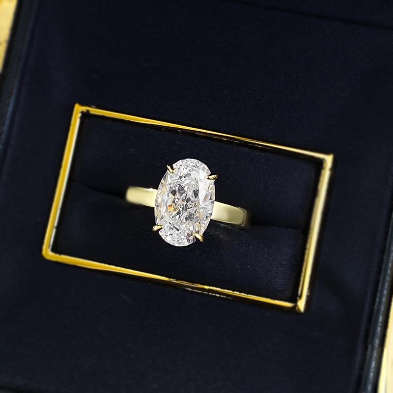 S925 Sterling Silver Ice Flower Cut Elonggate Oval Ring 8*12mm 8A Cubic Zirconia Ring-142(45%)